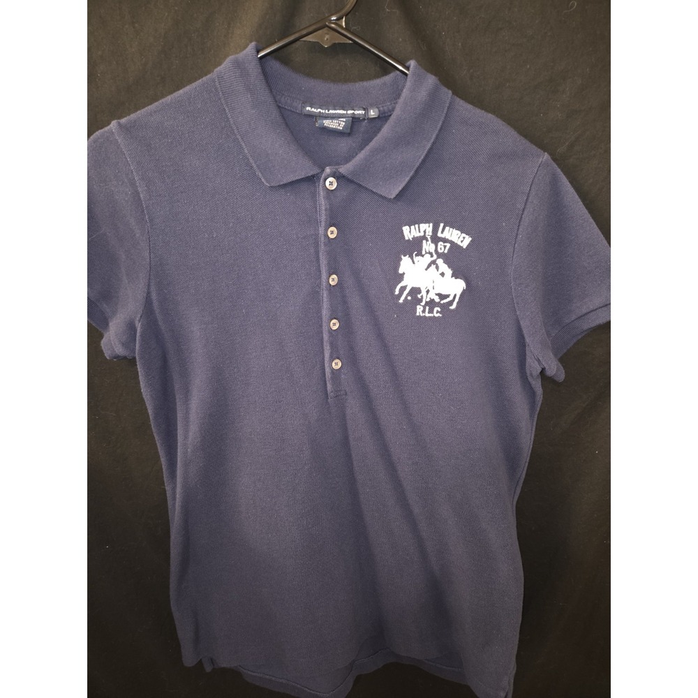 Ralph Lauren Sport Polo Shirt Women L Navy Big Pony Short Sleeve 100% Cotton